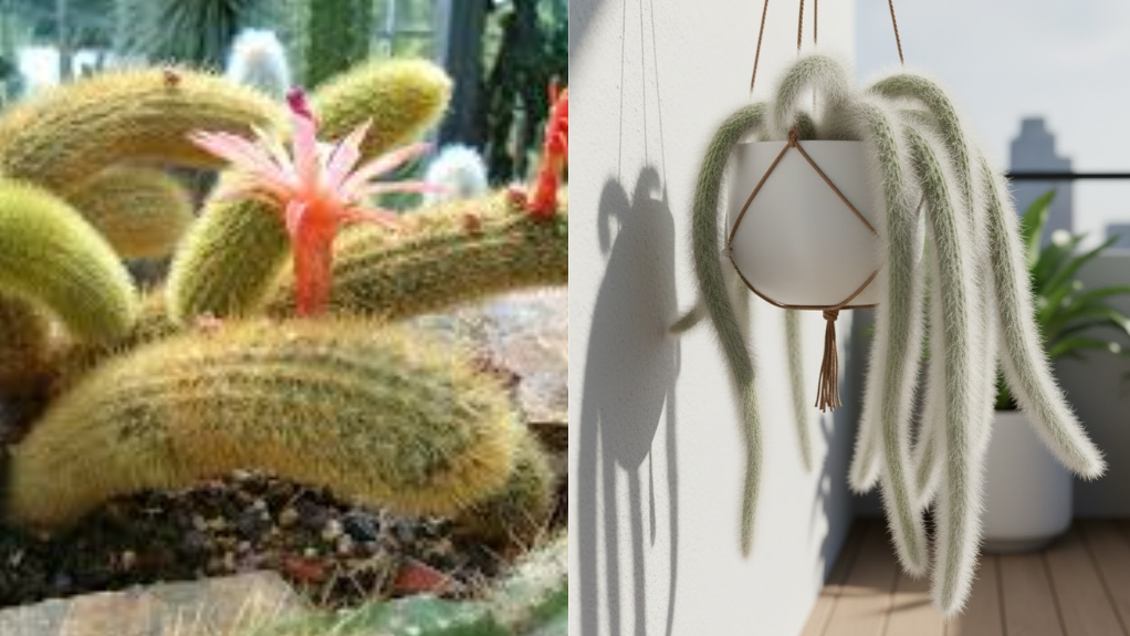 GROWING MONKEY TAIL CACTUS PLANT IN BALCONY