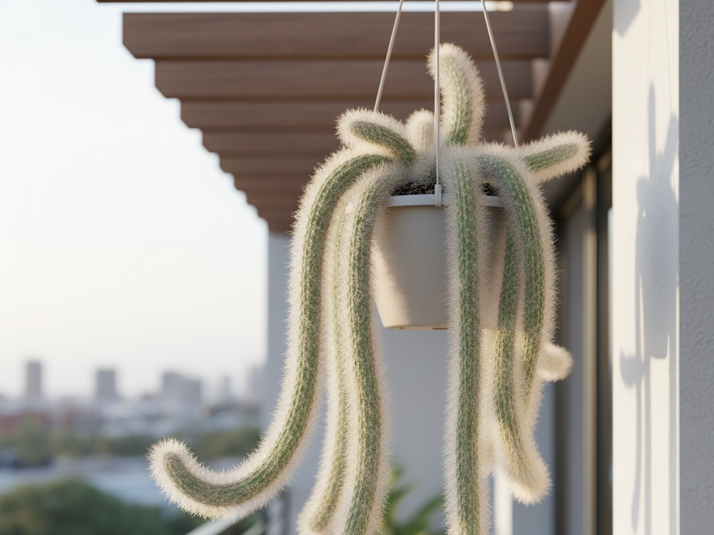 Growing Monkey Tail Cactus Plant in Balcony