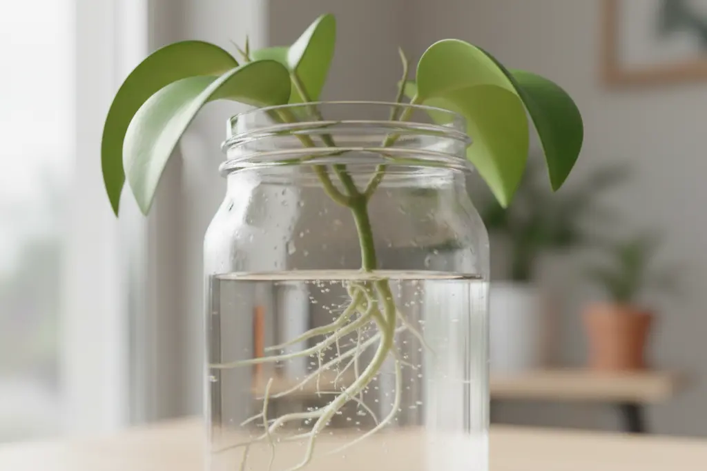 Dischidia Propagation Guide – stem cutting method with roots forming in water