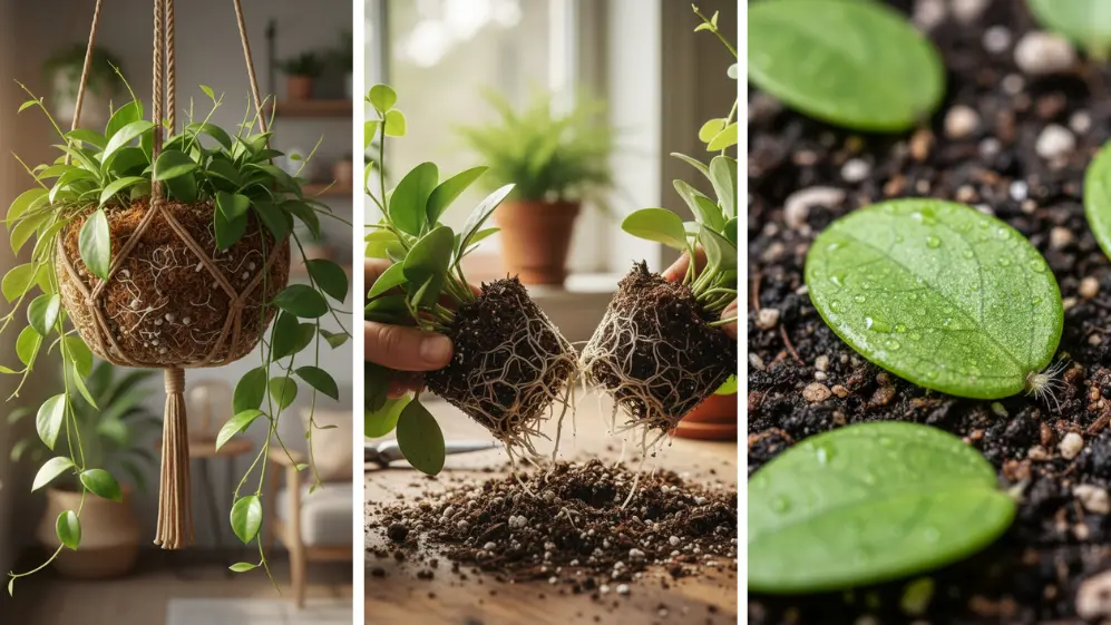 Dischidia Propagation Guide – hands dividing plant roots showing healthy root system